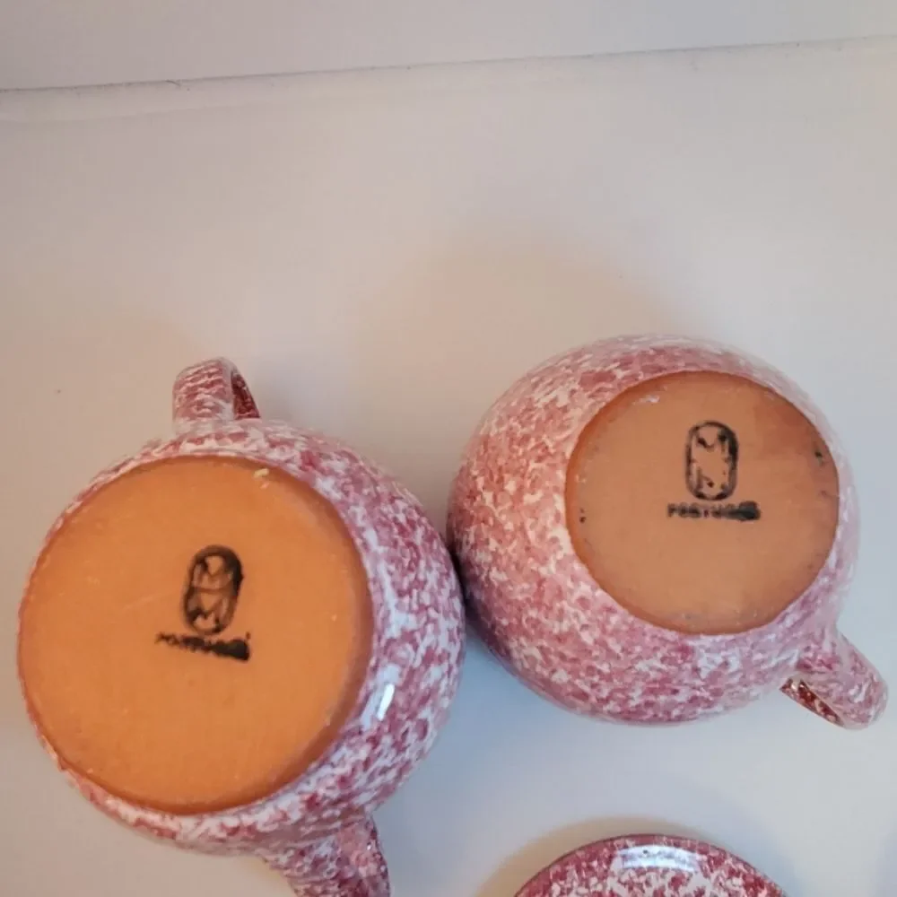 RARE Pink & White Vintage Clay Sugar & Creamer Set